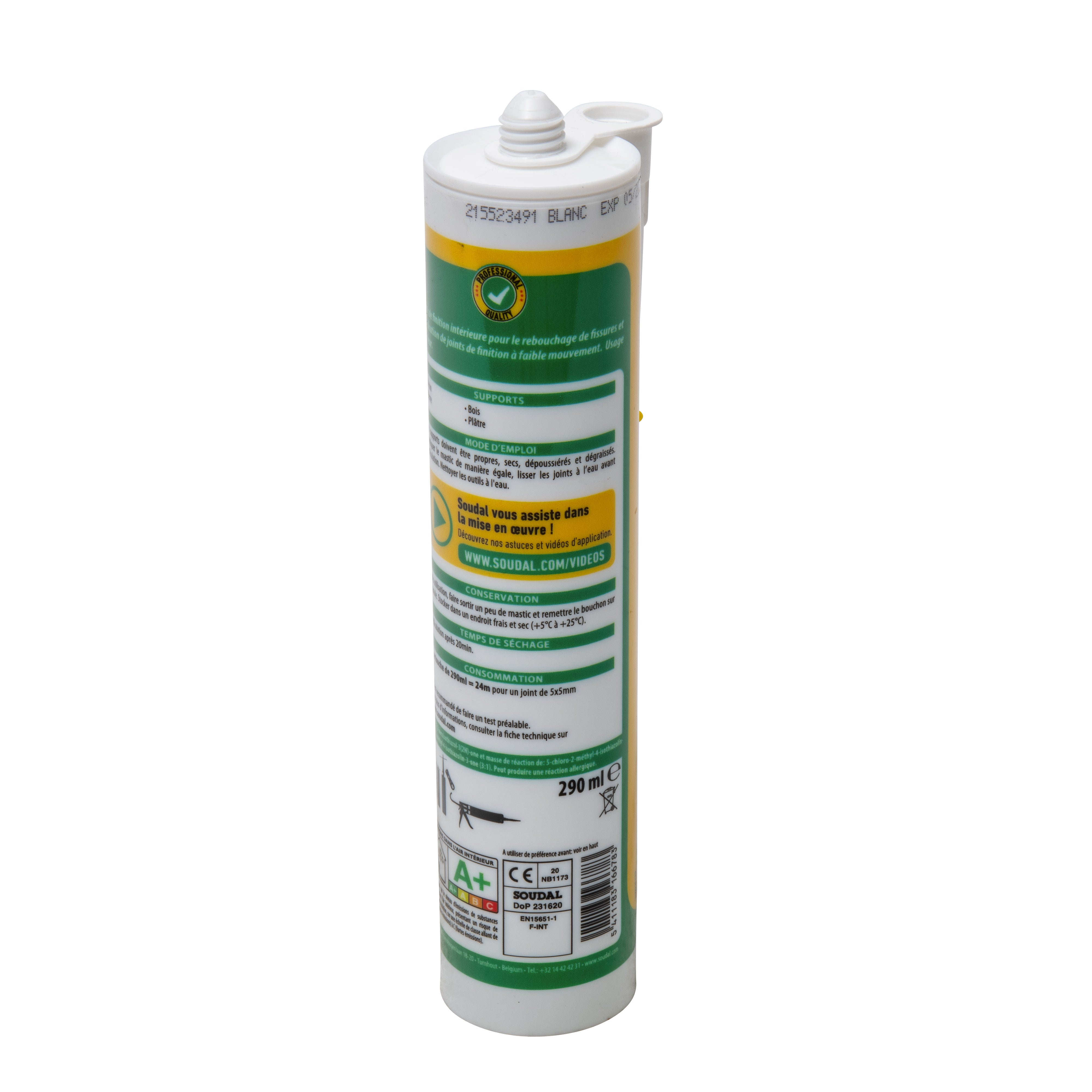 Mastic acrylique Soudal blanc cartouche 300 ml pour maçonnerie et joints de façade - 4