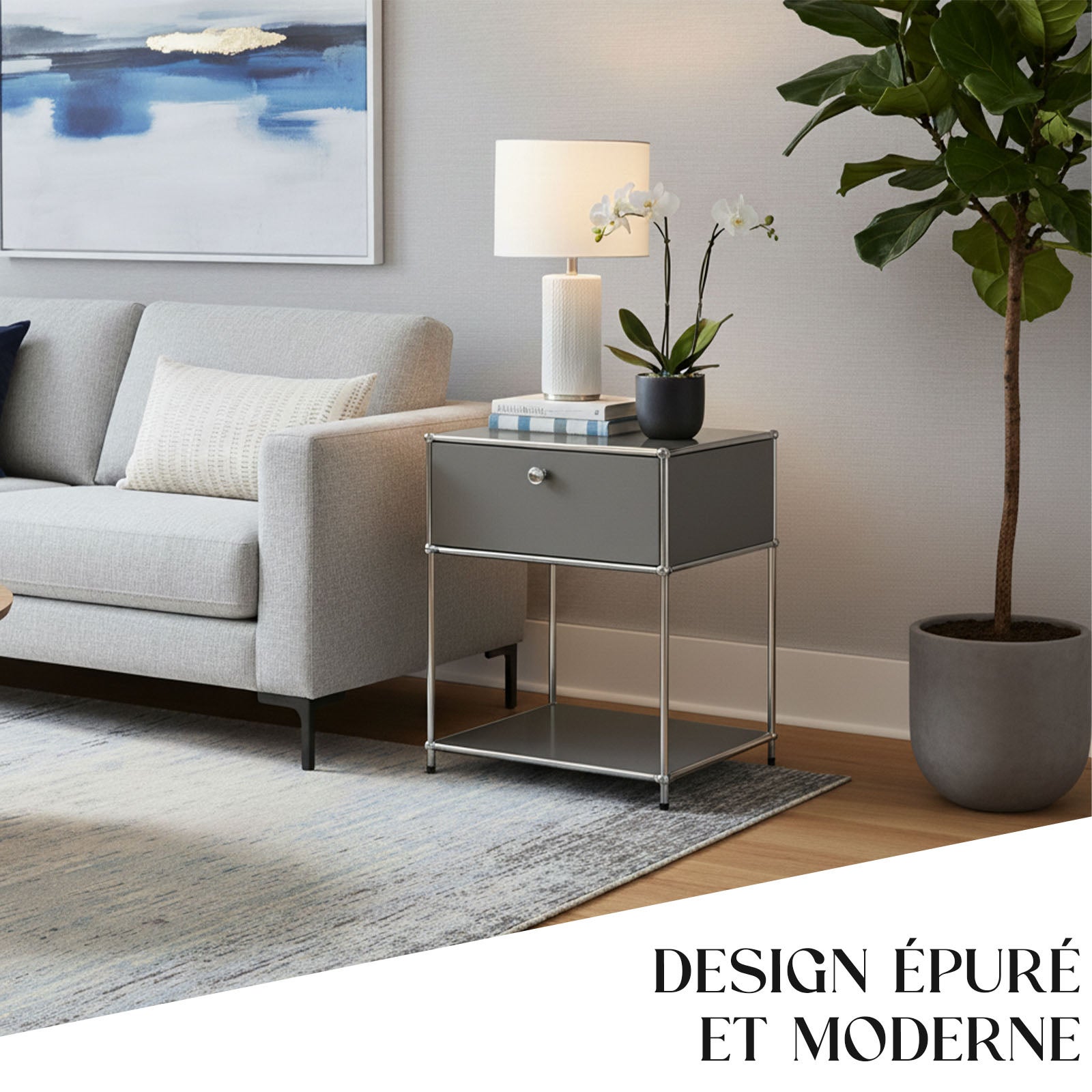 Étagère métal chromé design épuré, Concept Epuré MK-139, L50 × P40 × H65 cm, Gris - 2