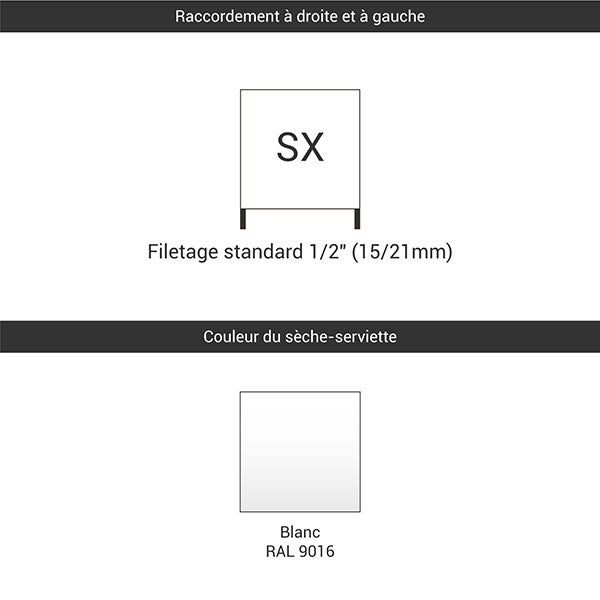 Sèche-serviette eau chaude blanc de 1380mm de haut et 600mm de large - 683 Watt - FIO1380/600SXB - 2