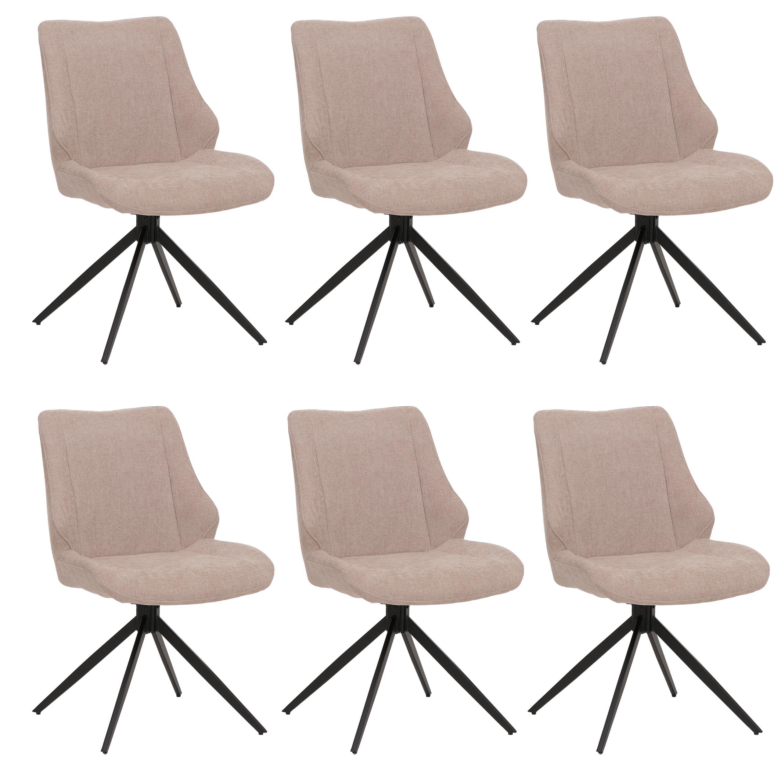 Zestaw 6 krzeseł do jadalni HWC-O48, krzesła kuchenne, obrotowe z funkcją automatycznego powrotu, tkanina/szarlota (320 g/m²) Öko-Tex ~ beżowe