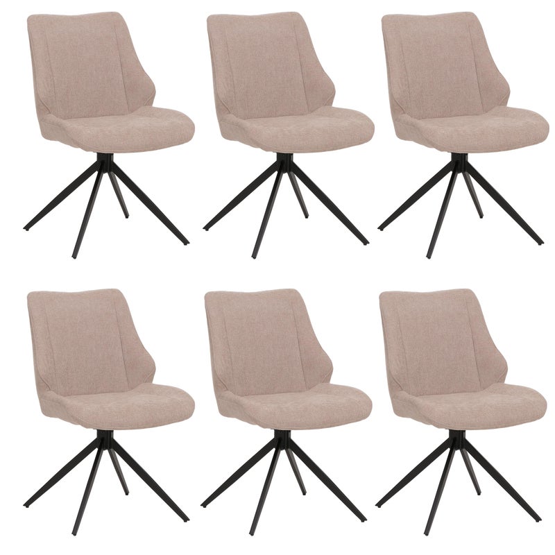 Zestaw 6 krzeseł do jadalni HWC-O48, krzesła kuchenne, obrotowe z funkcją automatycznego powrotu, tkanina/szarlota (320 g/m²) Öko-Tex ~ beżowe