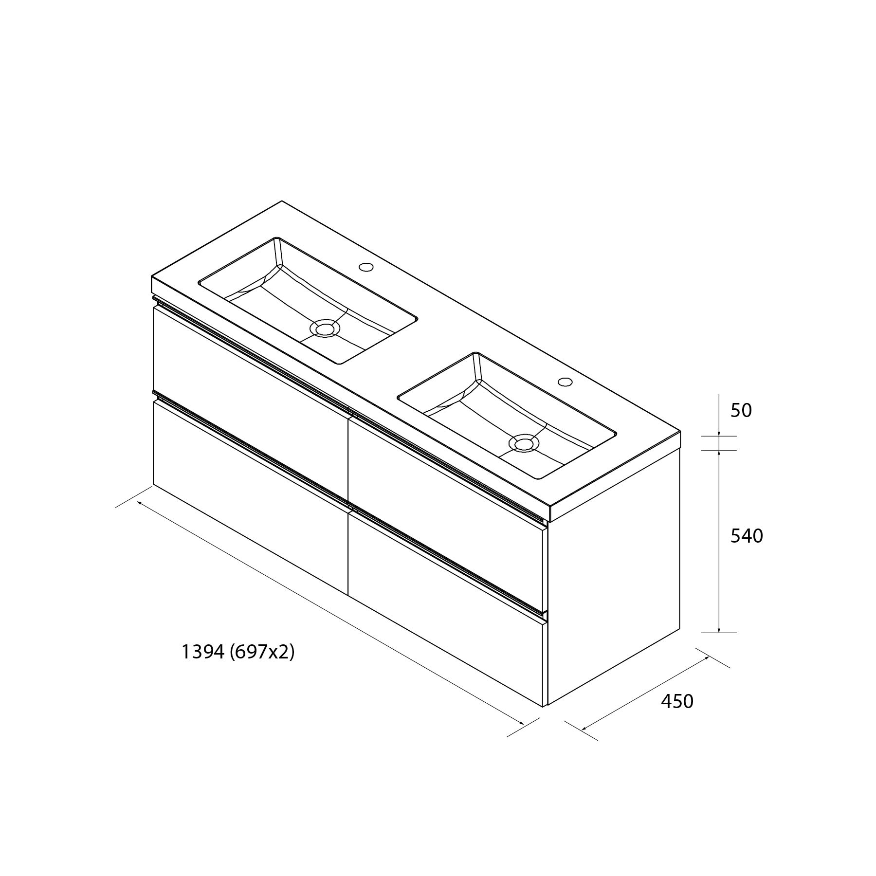 Meuble de salle de bain BEQUIA METAL 140cm Chêne | Vasque Toscana Charge minérale Centrale - 4
