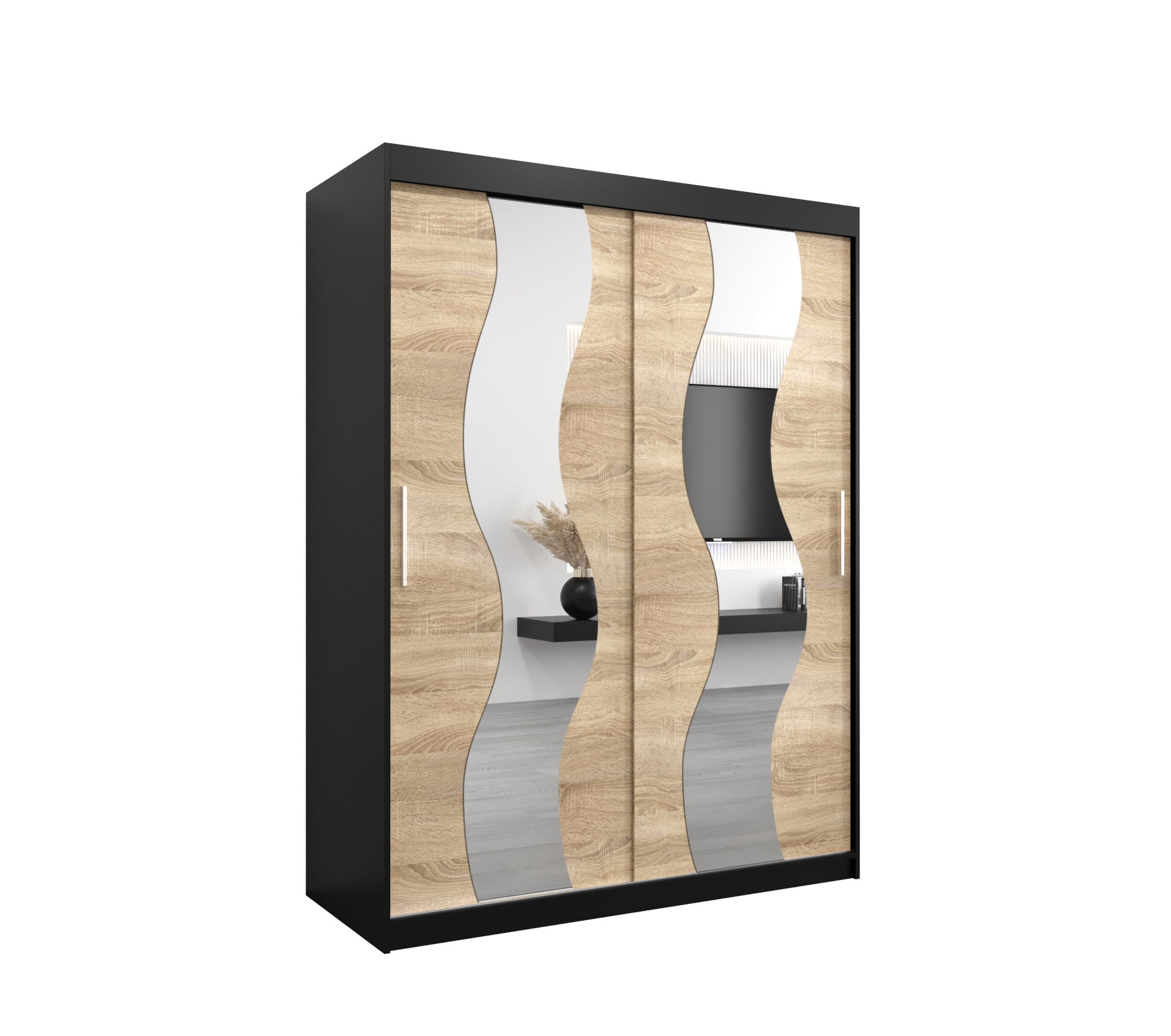 Szafa przesuwna garderoba SEWILLA 150 x 62 x 200 cm Czarny + Sonoma - Abiks Meble