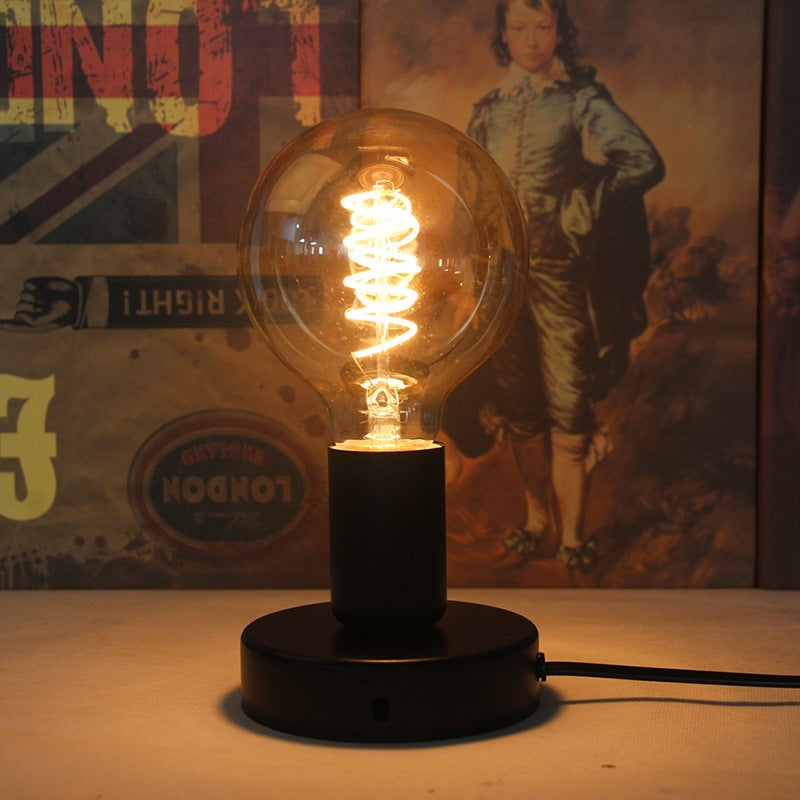 Retro lampka nocna z przełącznikiem kablowym, gniazdo E27, maks. 10 W, lampa stołowa w stylu vintage, lampa biurkowa, lampka do czytania, 10x9 cm