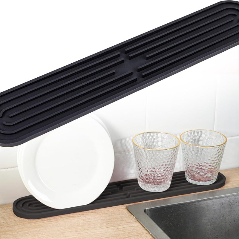 Wąska mata do ociekania naczyń, antypoślizgowa mata do suszenia naczyń, kubków, butelek, desek do krojenia, organizer do zlewu, 43 x 7,5 x 1 cm, czarn