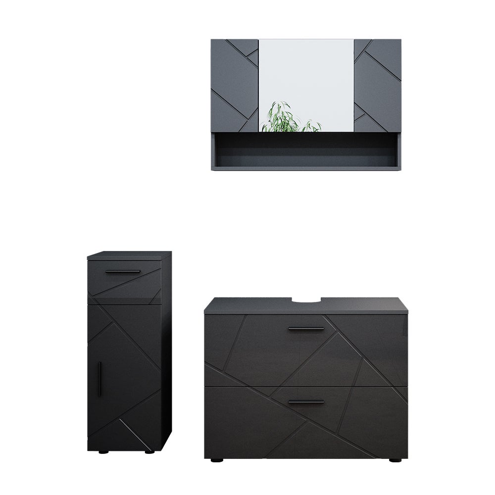 Vicco Zestaw mebli łazienkowych Irma, Antracyt wysoki połysk, 3 części, z szafką z szufladami i szafką midi