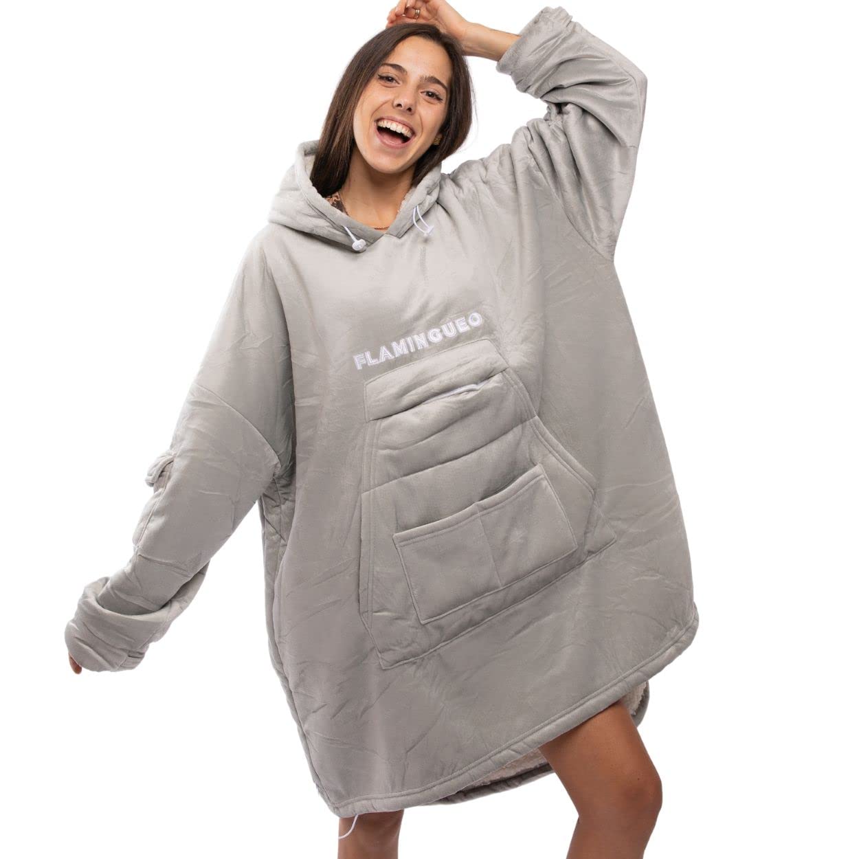 Flamingueo sudadera manta polar manta sofa manta sudadera oversize unisex (gris)