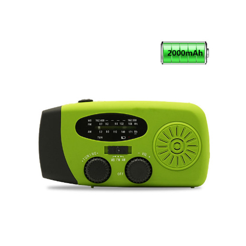 Awaryjne radio pogodowe zasilane energią słoneczną z własnym zasilaniem AM FM WB radio survivalowe z korbką latarka LED powerbank mAh zielone
