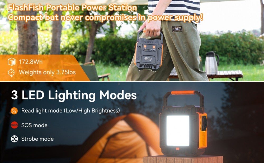 Station d'Énergie Portable Flashfish A201 200W - Batterie 172.8Wh/48000mAh - Prises AC 220V - Compatible Panneaux Solaires - Pour Camping & Urgence - 9