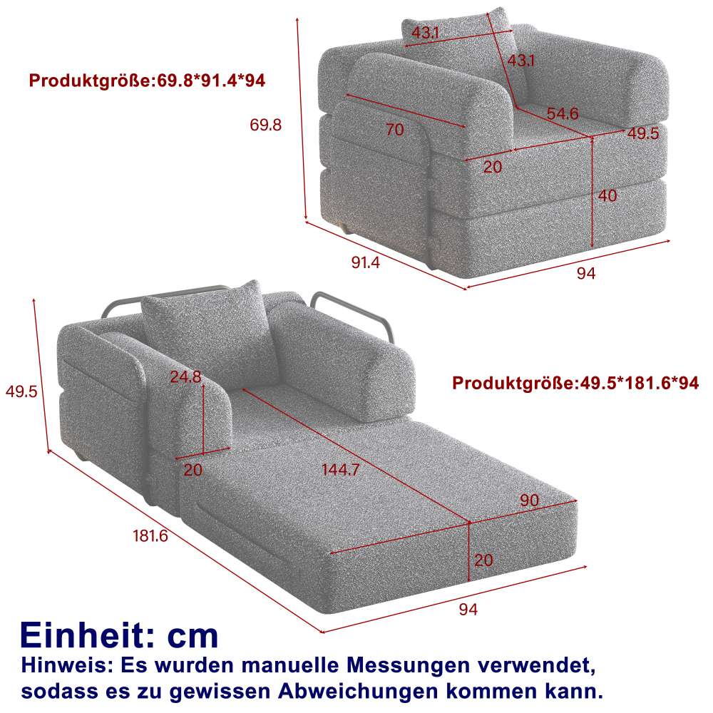 Canapé modulable 2 en 1, tapissé en chenille douce et résistante, rangement latéral intégré et structure métallique renforcée, idéal pour le salon - 3