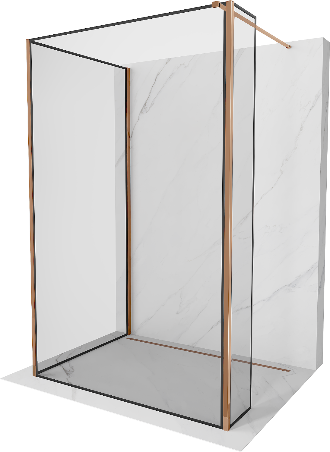 Mexen Kioto pared de ducha Walk-in 140 x 100 x 30 cm, marco negro, oro