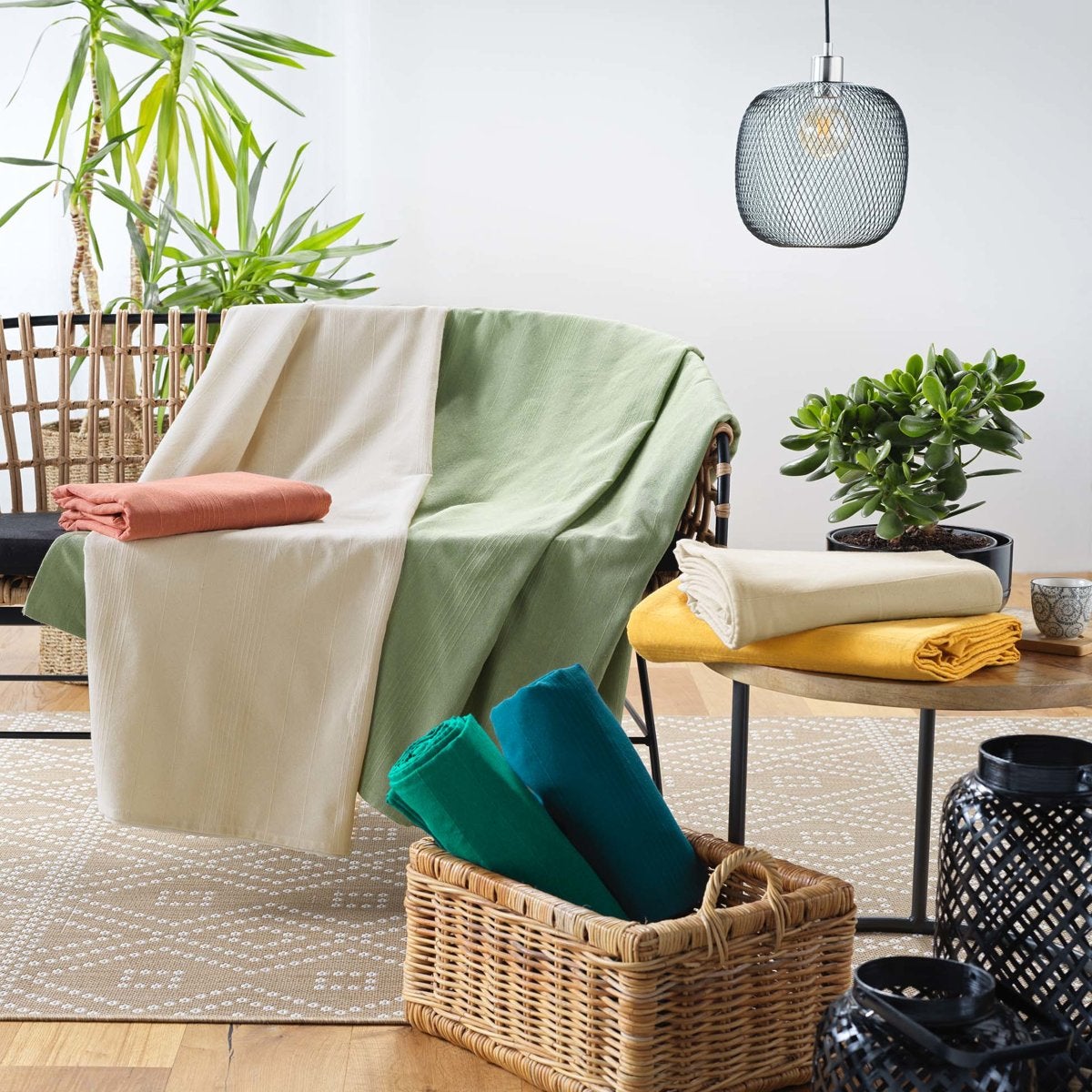 Plaid enroulable 220x240 cm – Polycoton Lucile Emeraude avec fermeture boutons - 5