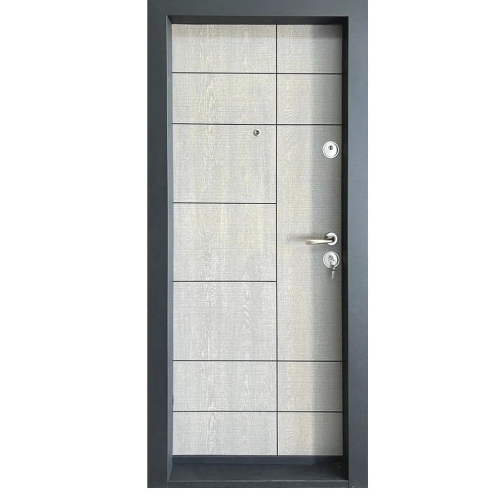 Usa metalica de apartament cu izolatie Novo Doors First Class NDS01, 88x200 cm, deschidere stanga, Tabla 1.2 mm, Gri deschis