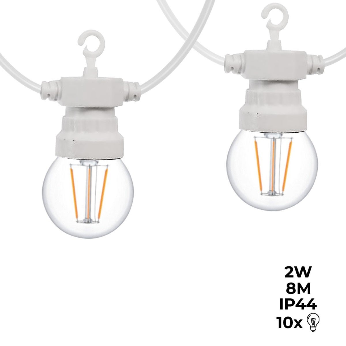 Ghirlanda LED cavo bianco 10 lampadine LED 3000ºK - 8 metri - Bianco Caldo - 2