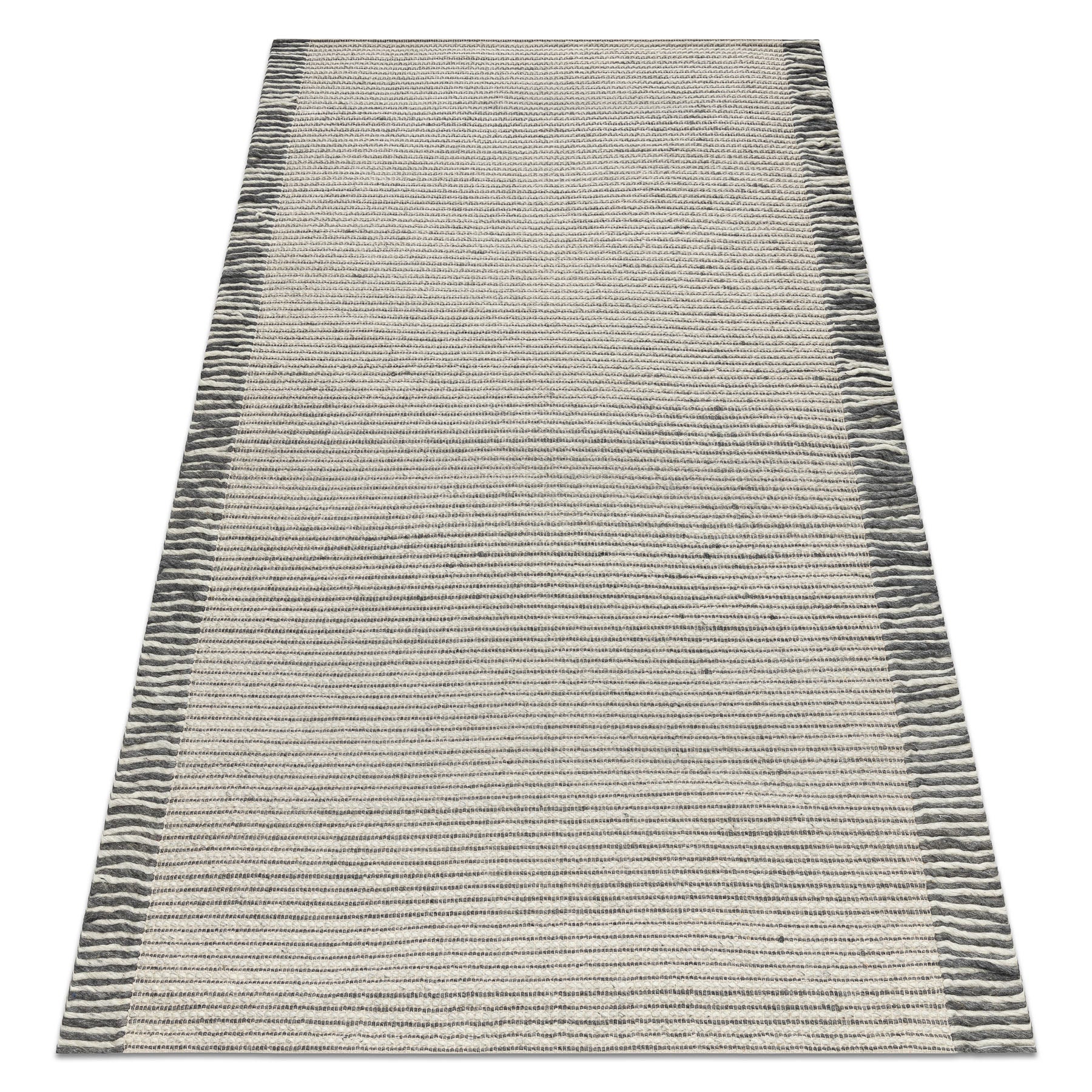 Dywan wełniany TAHAR 99003F krem / szary - RĘCZNIE TKANY Linie, frędzle 200x290 cm