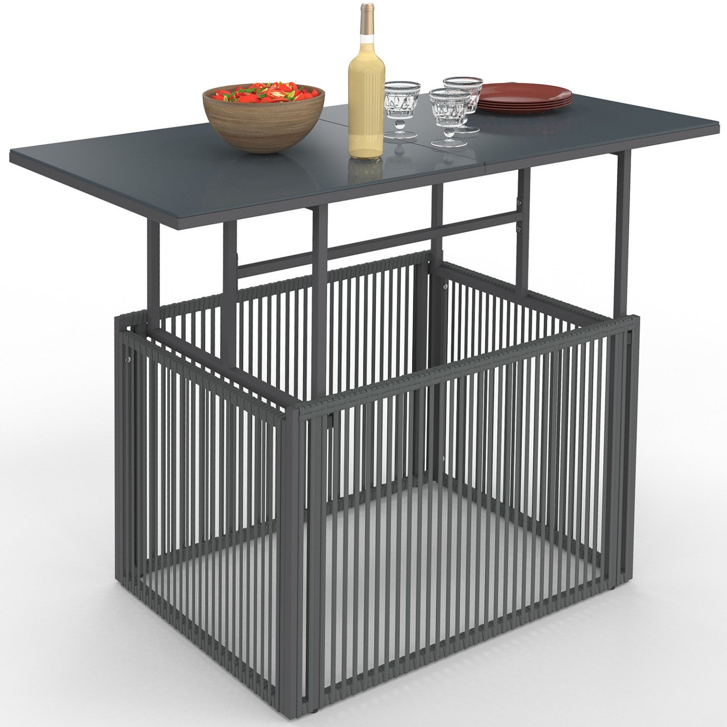 Table basse de jardin relevable rectangulaire 100 cm RIO structure métal et cordage gris anthracite - 4