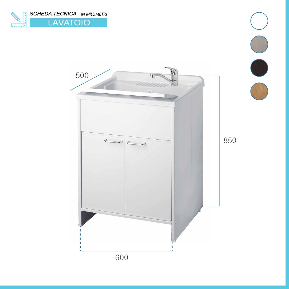 Mobile lavatoio 60x50 cm vasca in resina con asse e kit di scarico - 2