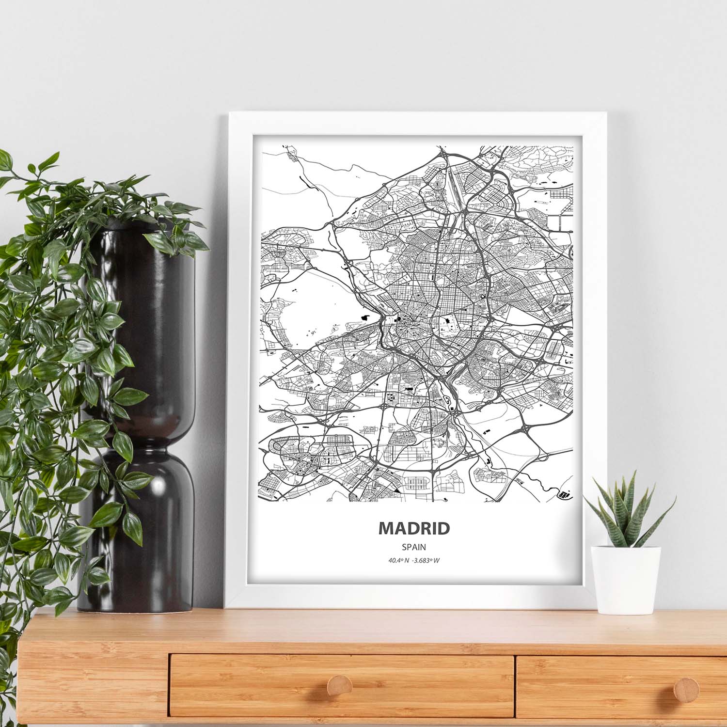 Poster con mapa de madrid españa láminas de ciudades de españa con mares y ríos en color negro