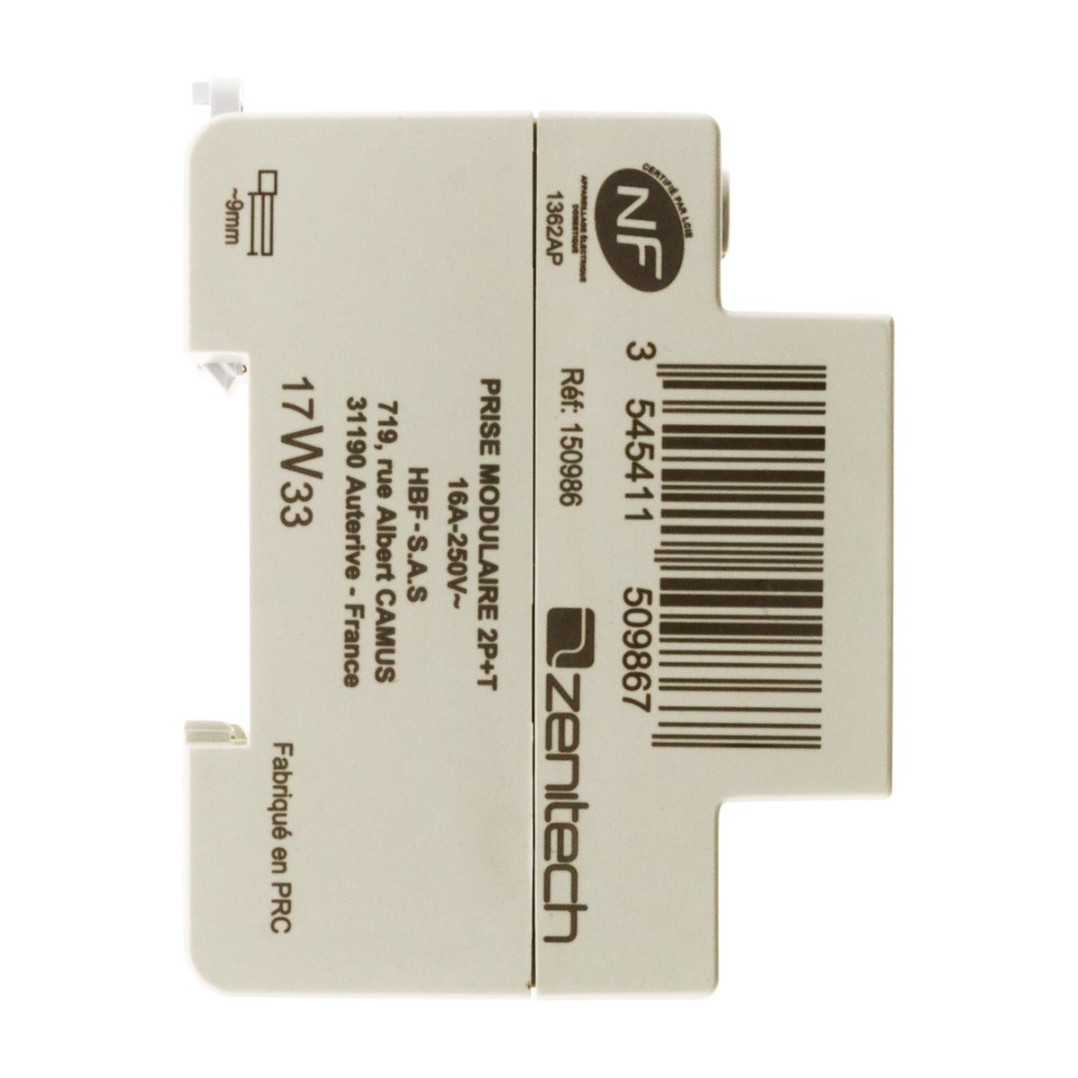 Prise modulaire 2P+T NF - Zenitech - 3