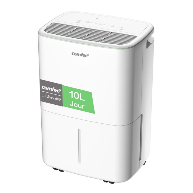 COMFEE Déshumidificateur Portable 10L/Jour, Réservoir Amobile 2,5L, Drainage Continu, 3 Modes au Choix, Minuterie 24h- Pour Pièce de 16 à 31㎡