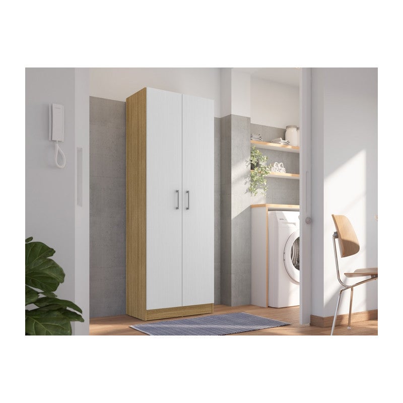 Armoire 2 Portes Chêne et Blanc 5 Niches L 61 H 170.6 P 35.3 cm - 4