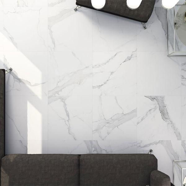 Carrelage sol et mur effet marbre mat Granito white 100x100 cm - Réflex Boutique