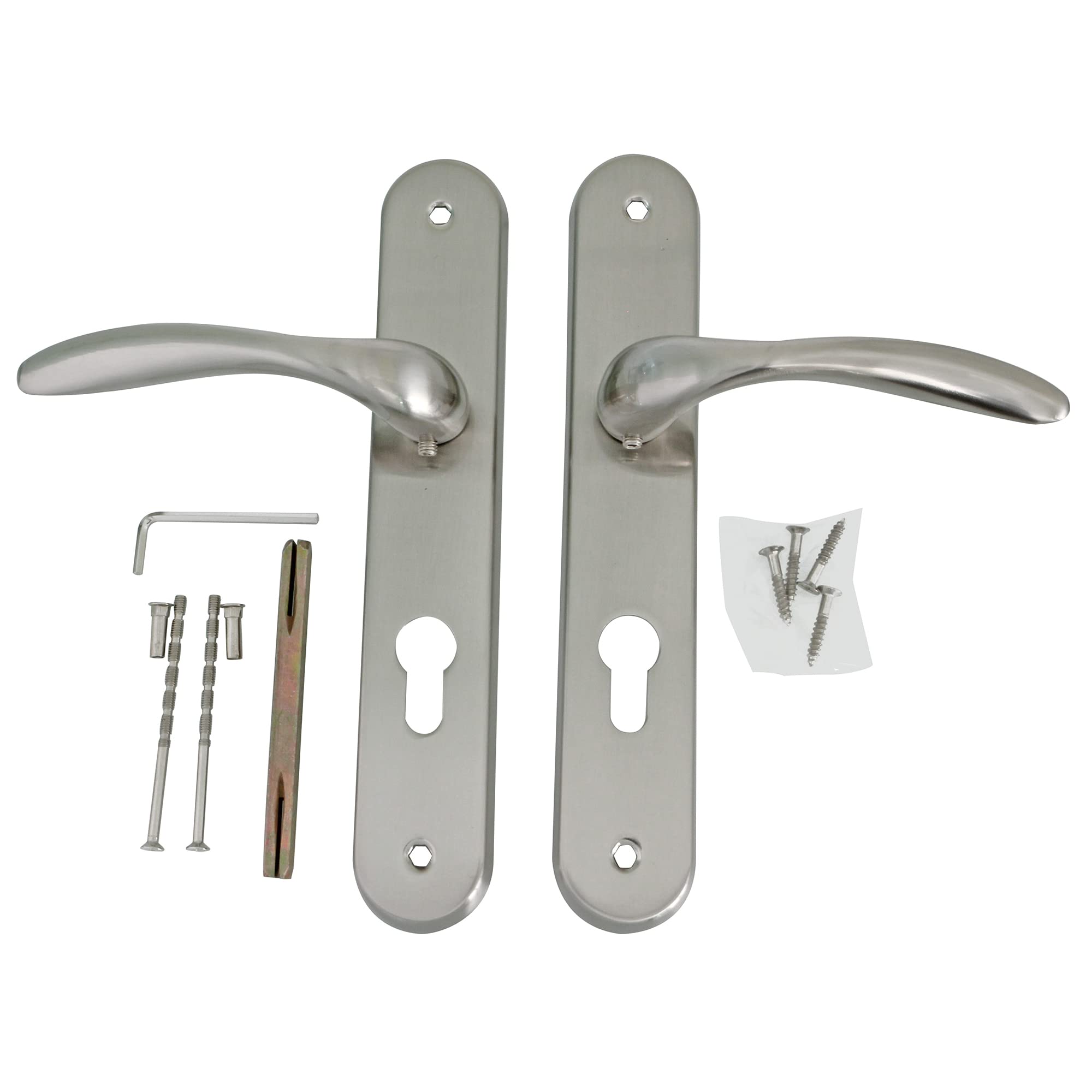 Amig - Set Maniglia per Porta - Modello Lena - Acciaio - 238 x 40 mm - Serratura di 85 mm - Colore: Cromato opaco - 5