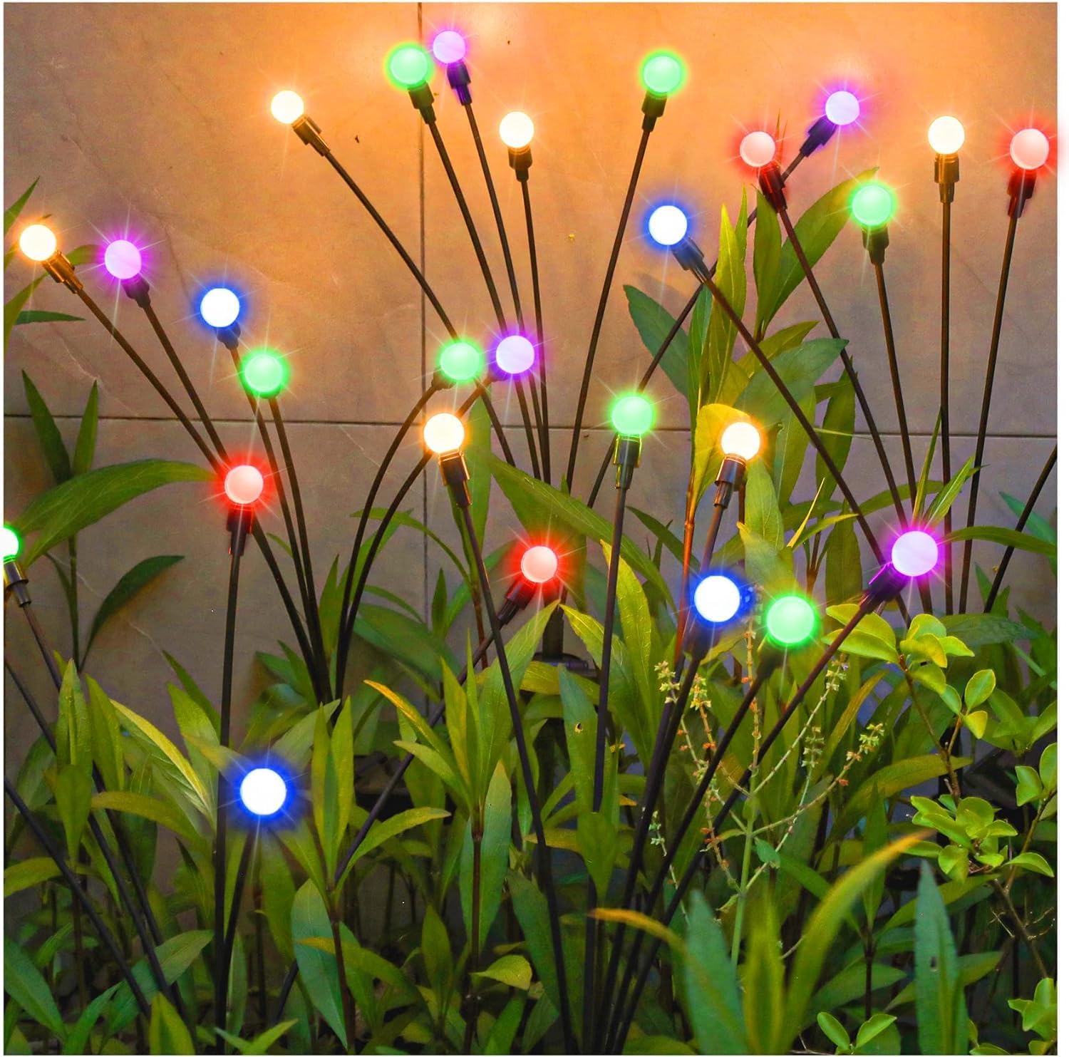 4-częściowe solarne lampy zewnętrzne, 10 diod LED Firefly do ogrodu, balkonu i dekoracji ogrodowych, wodoodporne IP65 (RGB)