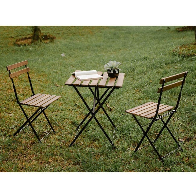 Bistrot Woody table de jardin de balcon en acier et bois avec 2 chaises ...