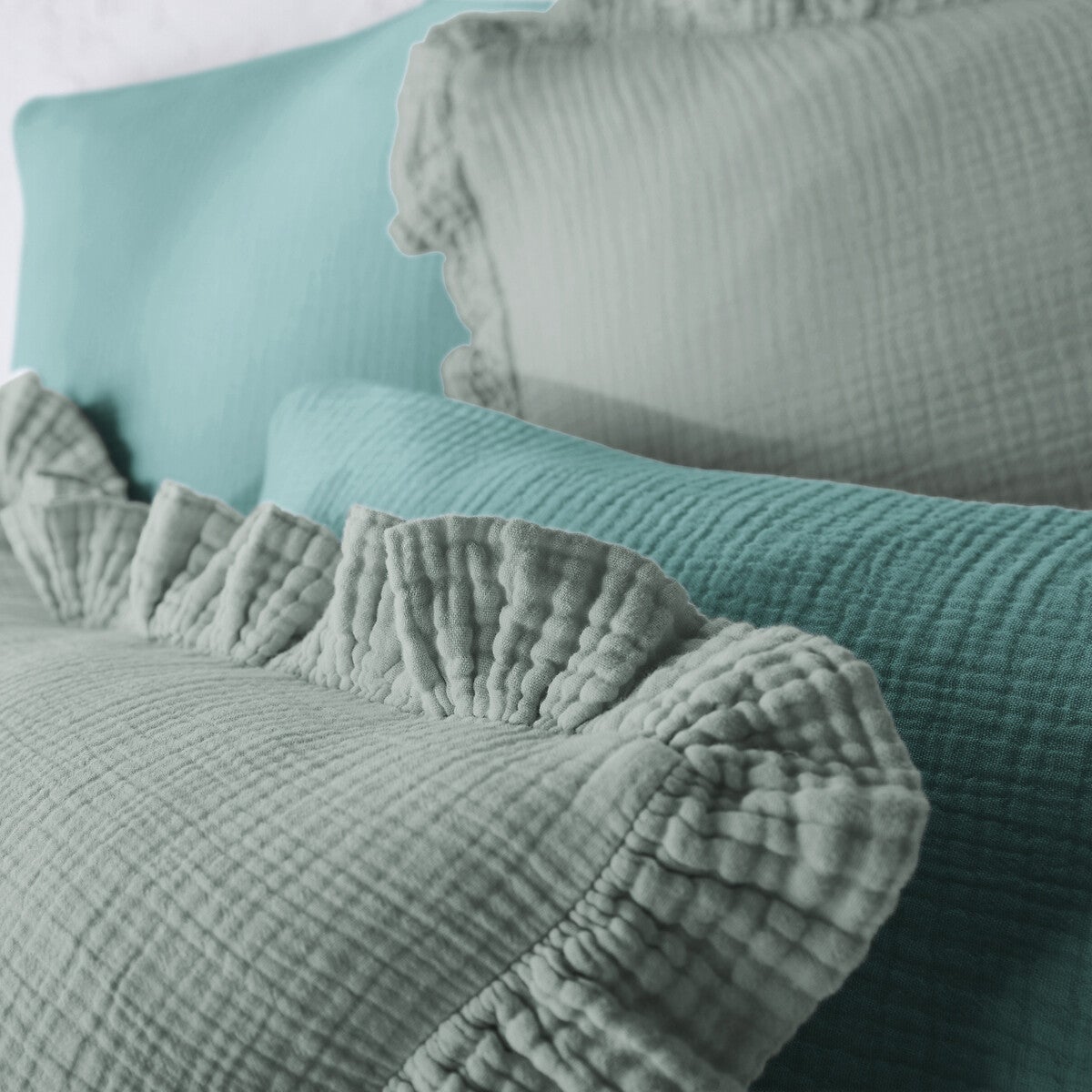 Drap plat uni gaze de coton, Kumla - Vert de gris - 180 x 290 cm - 3