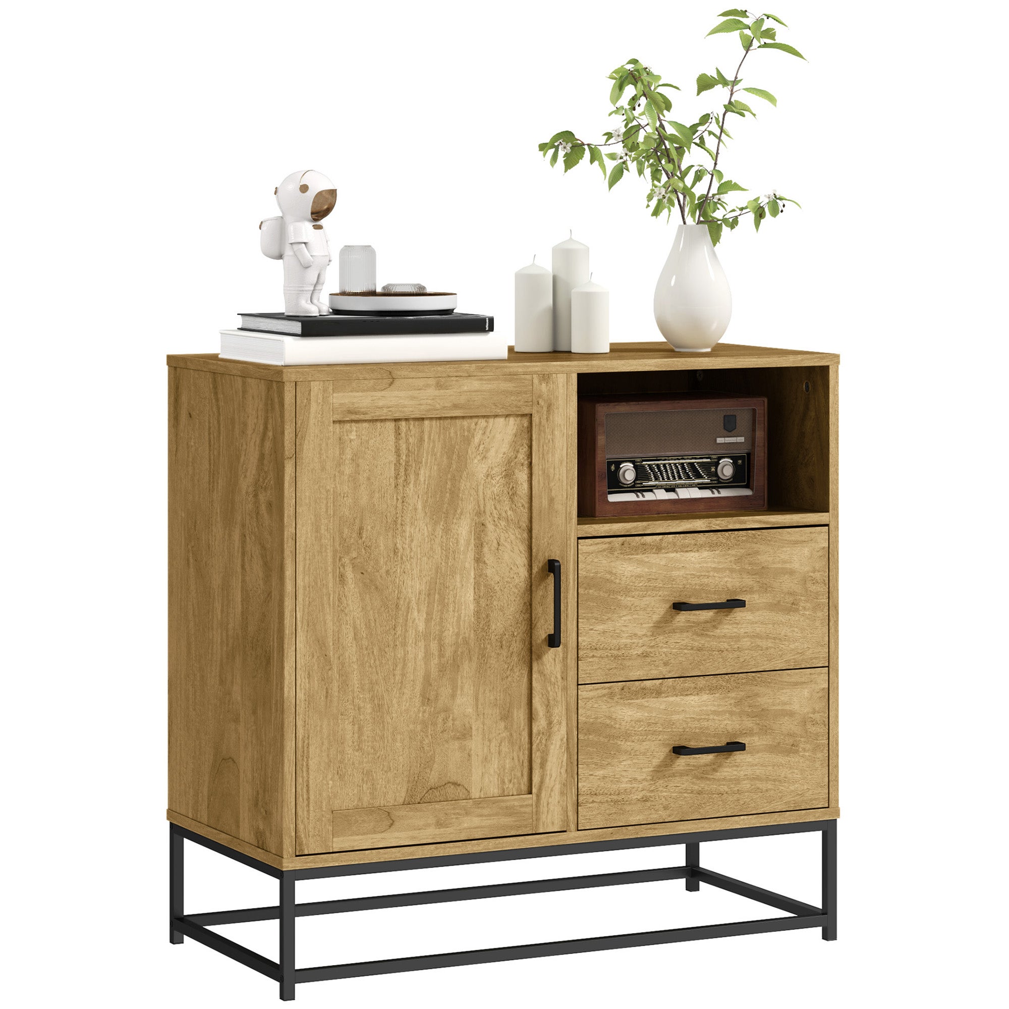 Aparador, mueble de almacenamiento con 2 cajones, compartimento abierto y estante ajustable, 80 cm de ancho x 40 cm de profundidad x 78 cm de alto