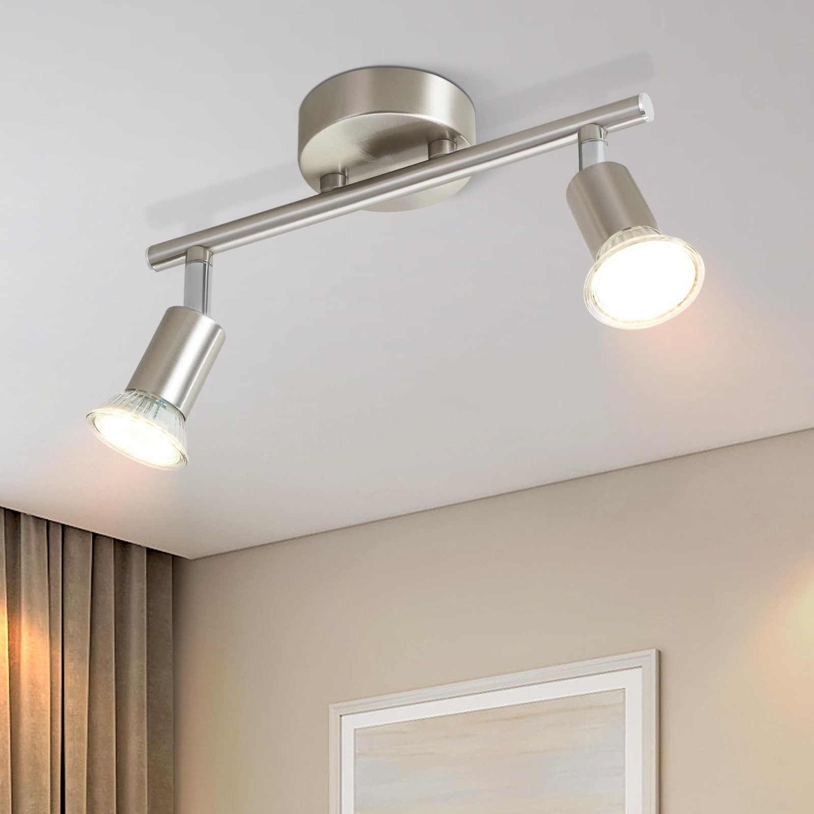 ZMH Czarny reflektor sufitowy GU10 z dwiema żarówkami, nowoczesne wykończenie metalowe