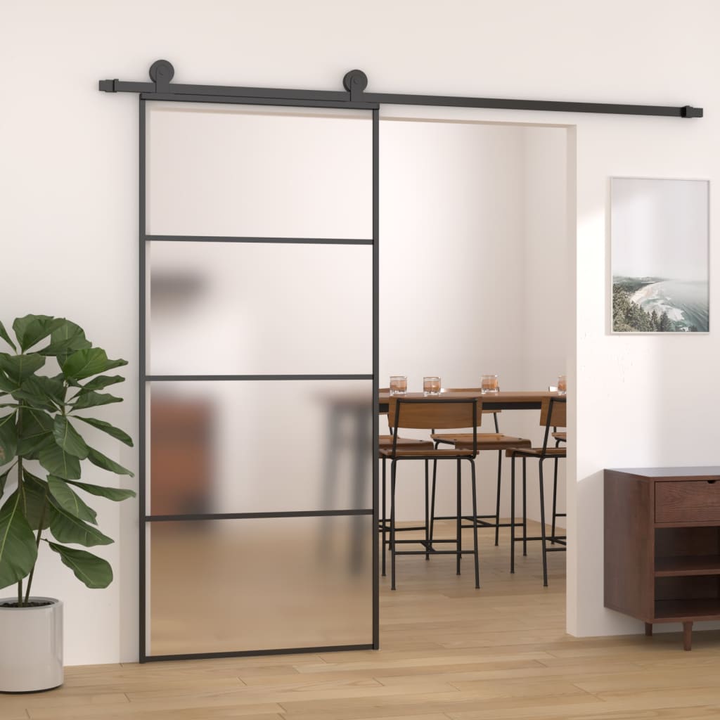 Puerta corredera | Puerta de la cocina ESG vidrio y aluminio 90x205 cm negro CFW31234 - 2