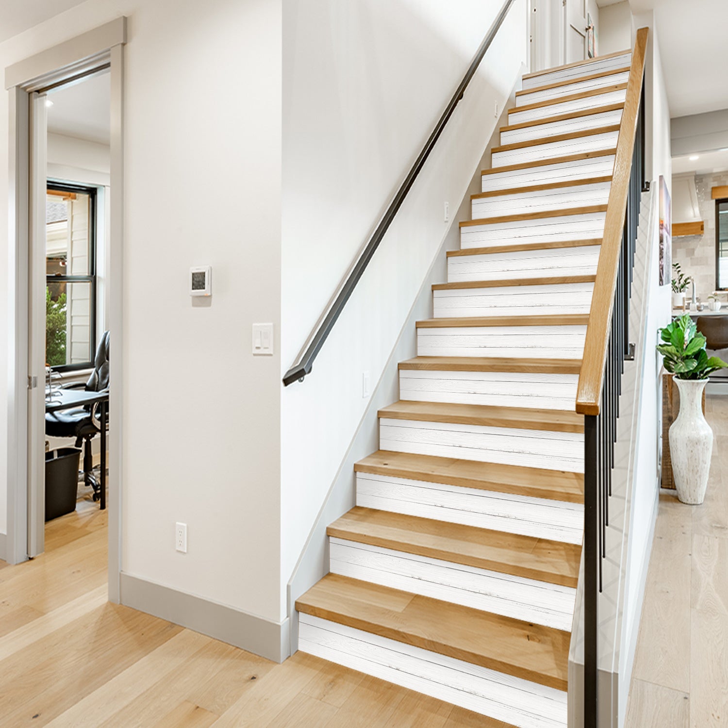 Contremarche Escalier Bois Artificiel Autocollant Stickers Carrelage Imperméable d’escalier Murales Auto-Adheisve 100x18cmx14pcs - 3