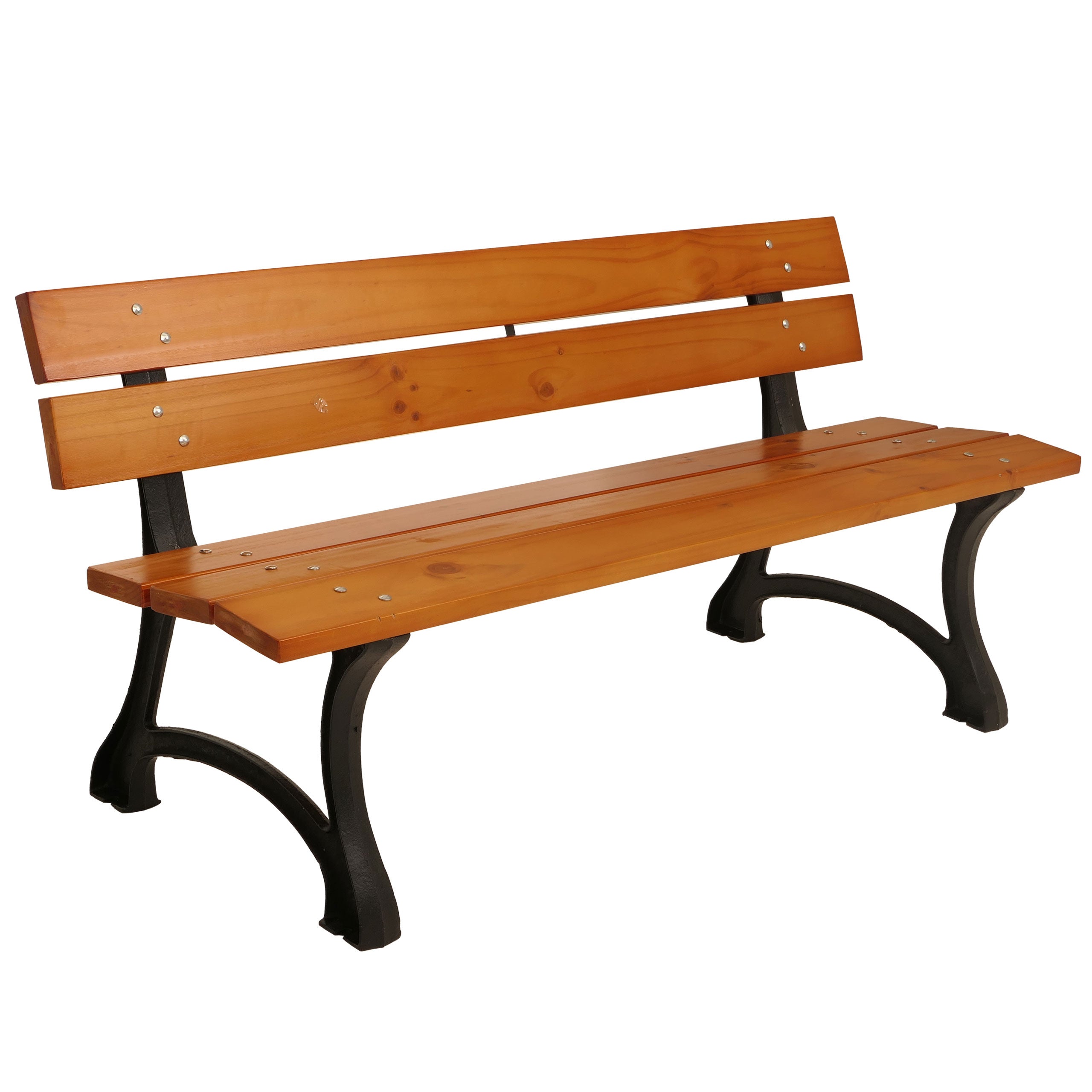 Ławka ogrodowa HWC-O20, ławka parkowa ławka drewniana 3-osobowa, żeliwo drewno sosnowe, 170cm ~ teak