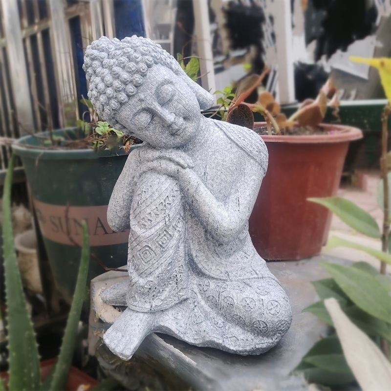 Statue de Bouddha vintage en résine - Décoration extérieure à thème religieux pour jardin, pelouse, terrasse, balcon - Parfait pour Thanksgiving - 8