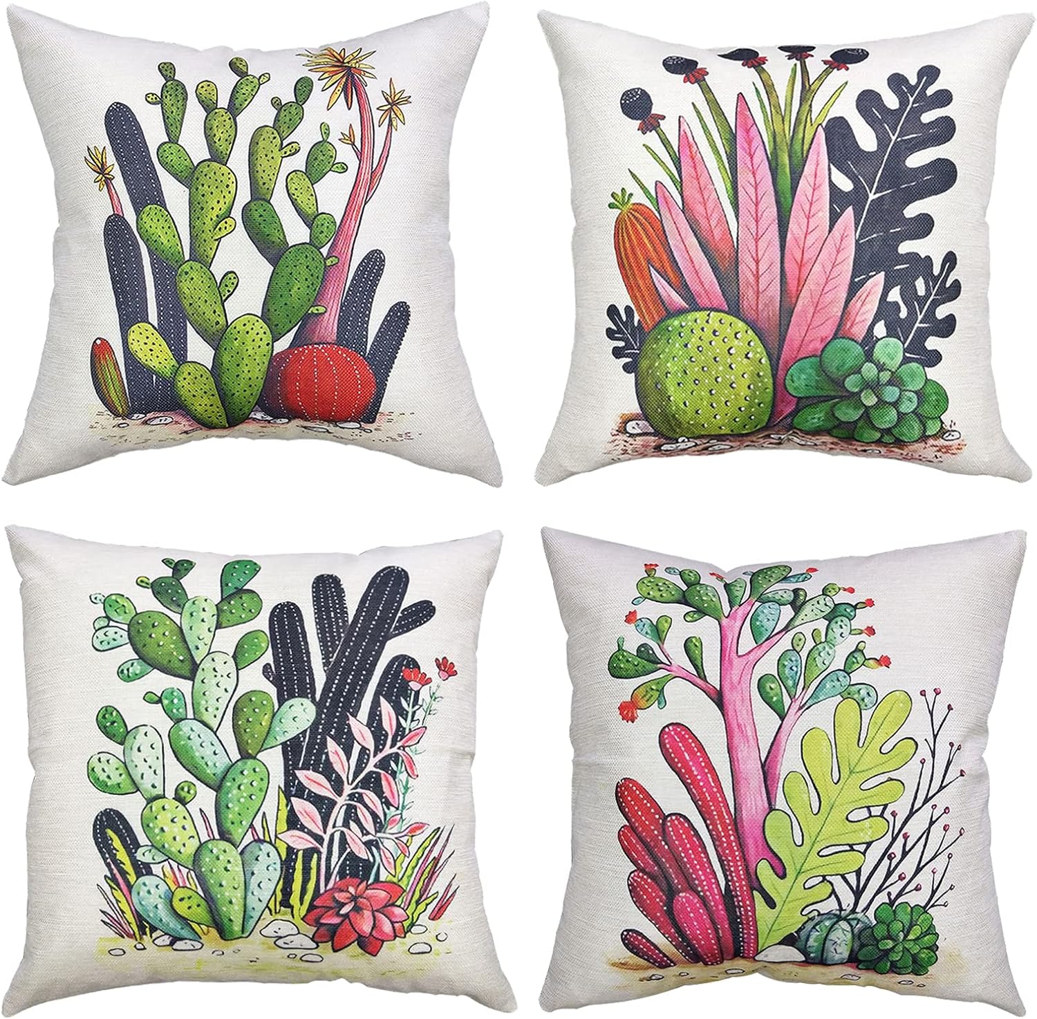 Set di 4 federe per cuscini 45x45 cm, quadrate, con foglie verdi e dorate, in lino, per divano, soggiorno. | Leroy Merlin
