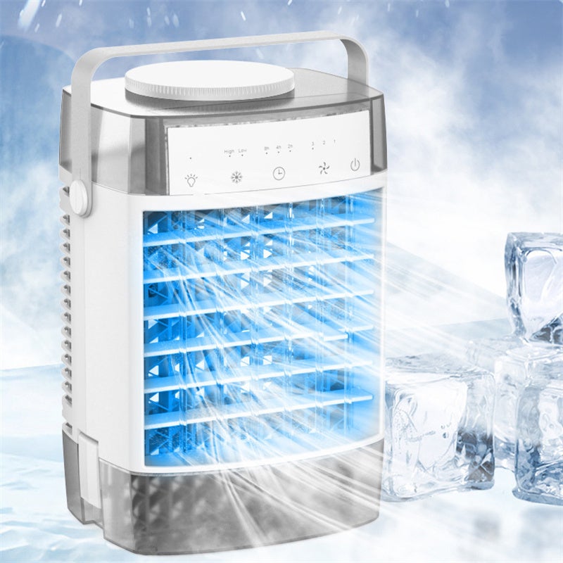 Mini klimatyzator przenośny USB z nawilżaczem i światłem oddychającym 7 kolorów, zbiornik na 1 litr do domu, biura i na camping.