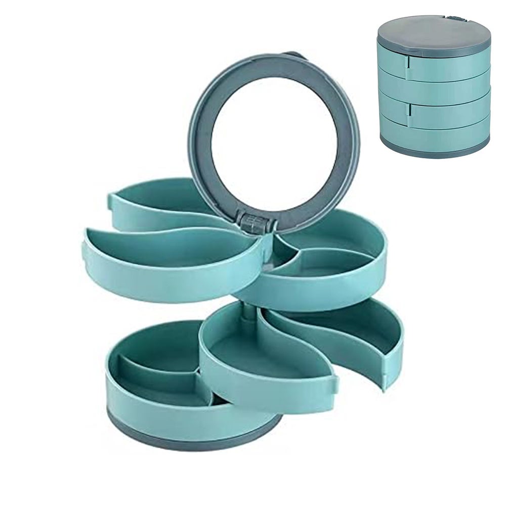 Boîte à Bijoux Rotative 4 étages - Organisation Rangement Bijoux, Rotation 360°, Couleur Bleu Océan