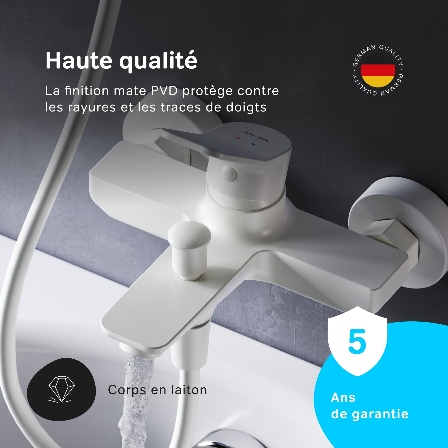 Mitigeur de baignoire mécanique Robinet salle de bain, mitigeur de bain, Blanc taille M, X-Joy FXA10033 AM.PM - 3