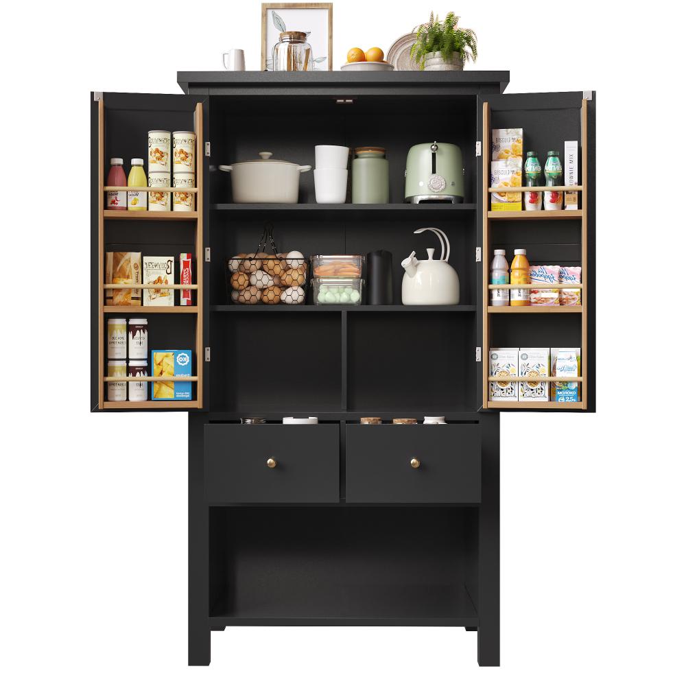 Buffet de cuisine 80x40x140cm avec portes, 5 tiroirs, rangement spacieux, haute qualité et design moderne noir - 6