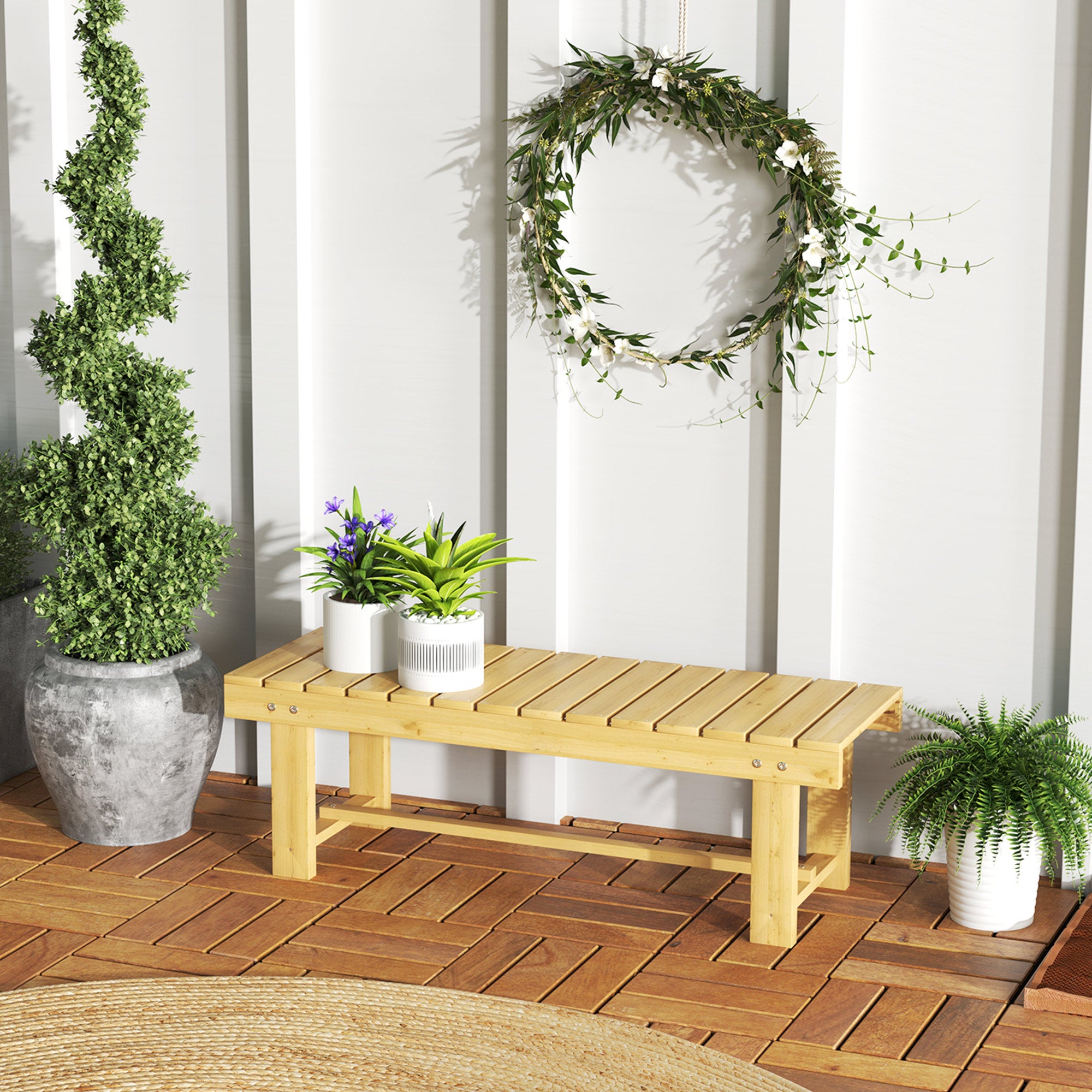 Banc de jardin 2 places en bois massif, imperméable et résistant, 110 x 38 x 35 cm, stable pour balcon, jardin et terrasse - 2