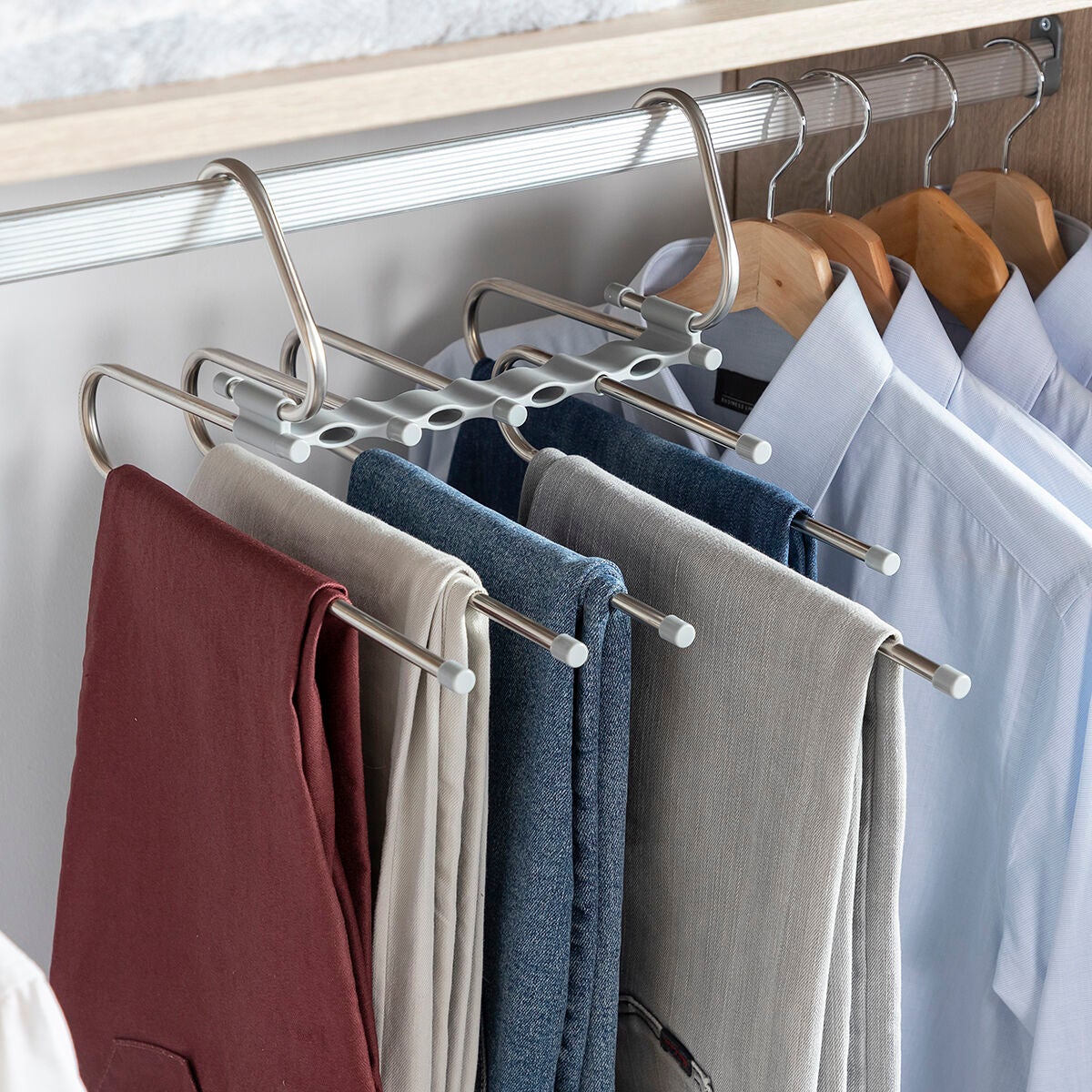 Set De 3 Perchas Múltiples Para Pantalones – Organizador De Armario Que  Ahorra Espacio, Coge Hasta 5