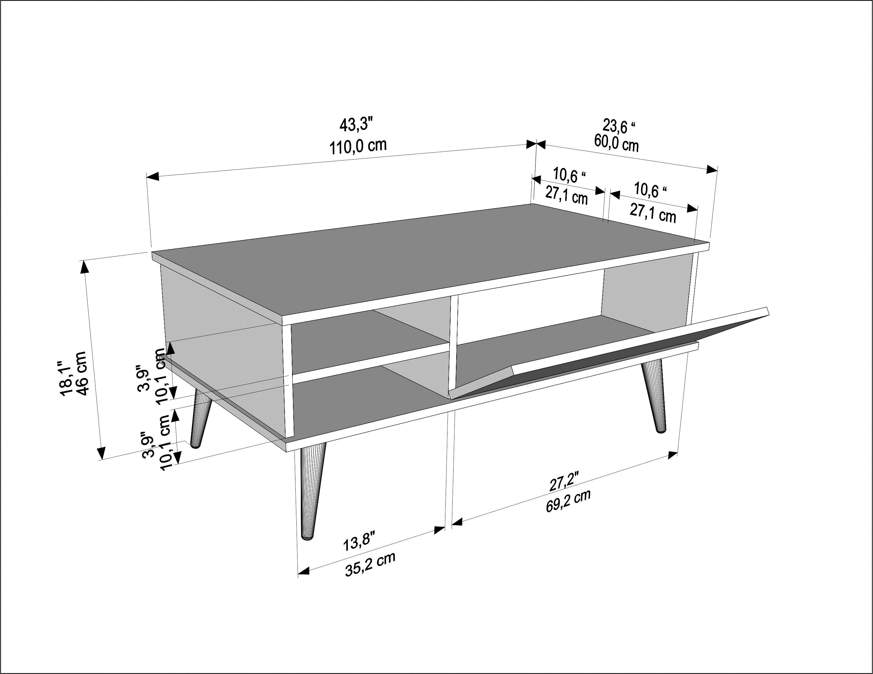 Como table basse 110 cm niches et armoires battants rangement pieds en bois (noir et alina) - 7