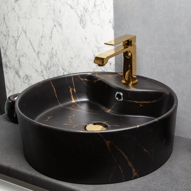 Umywalka nablatowa KR-138 MARBLE czarno złota KERRA
