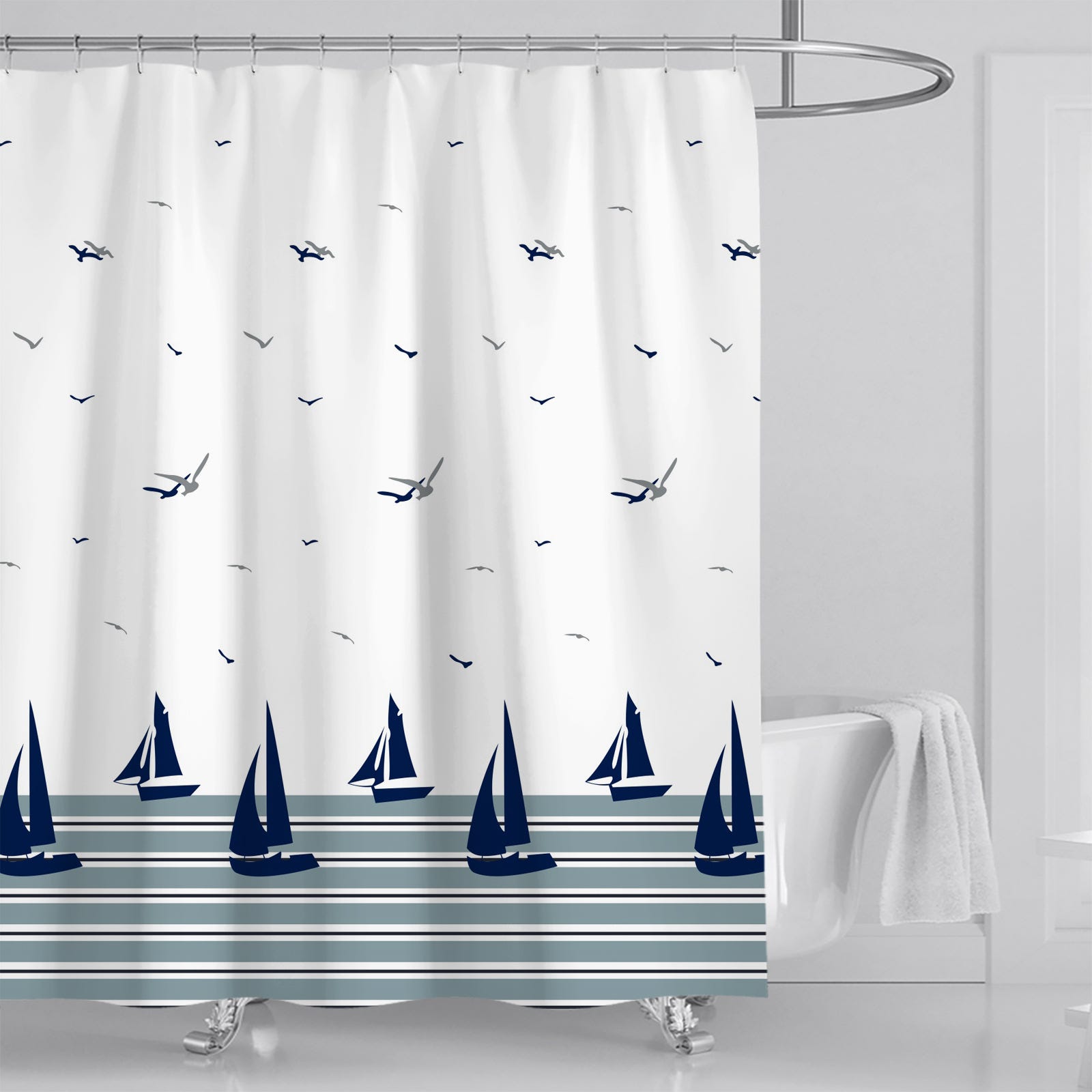 WELMECO Tenda Da Doccia Nautica Oceano Con Faro – 182x182 Cm Poliestere Con 12 Ganci Inclusi