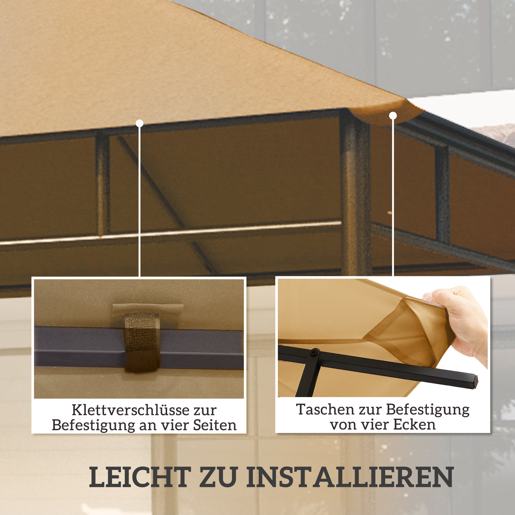 Techo de Repuesto para Gazebo 3x3m, Cubierta con Agujeros de Drenaje, SOLO EL TECHO, Beige - 7