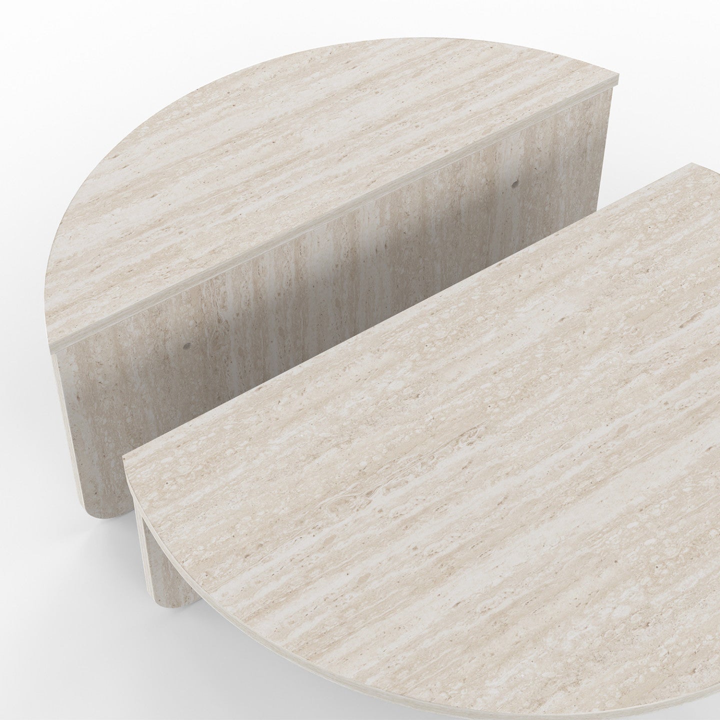 Lot de 2 tables basses rondes GUILIA 90 cm asymétriques effet travertin - 5