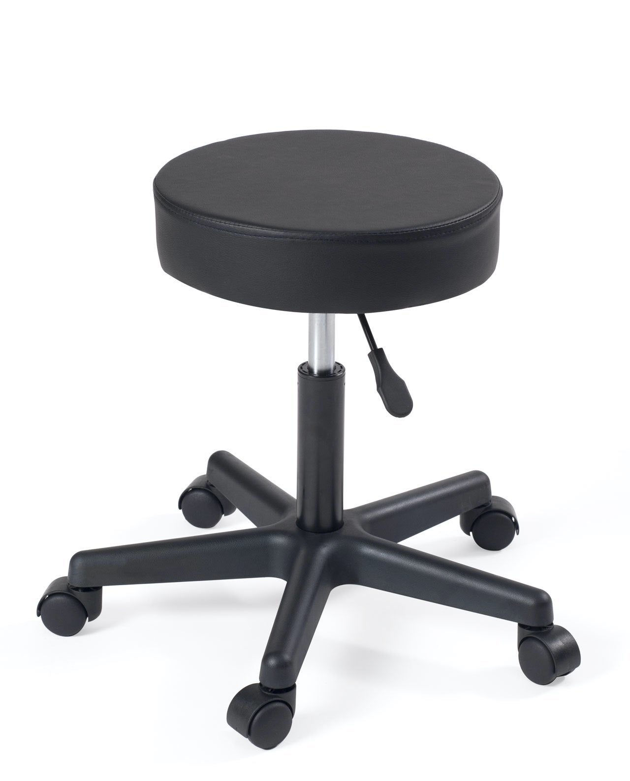 Tabouret De Bureau KAYELLES à Roulettes - Siège Rond Simili Cuir - Hauteur Réglable 46-61 Cm - Pivotant 360°
