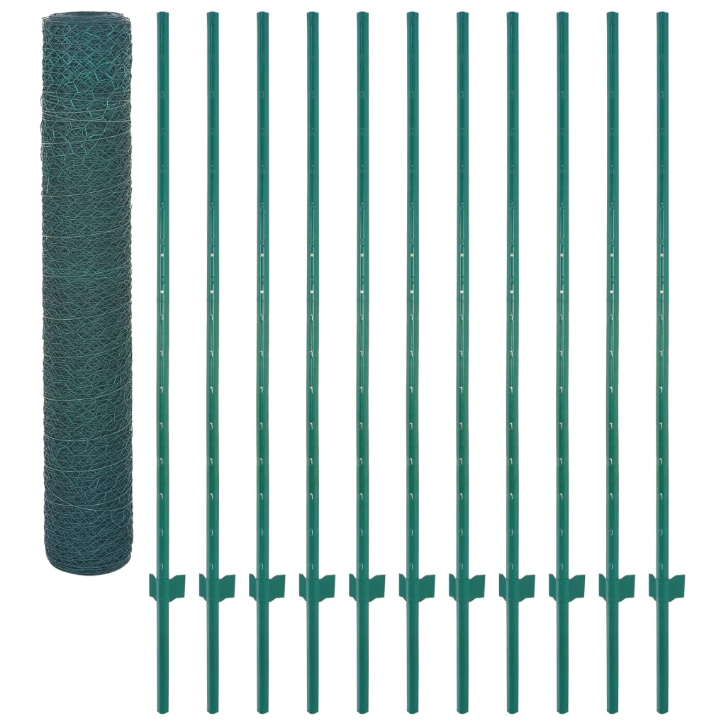 Clôture en grillage métallique avec poteaux Acier 25x1,5 m Vert CFW95505 - 3